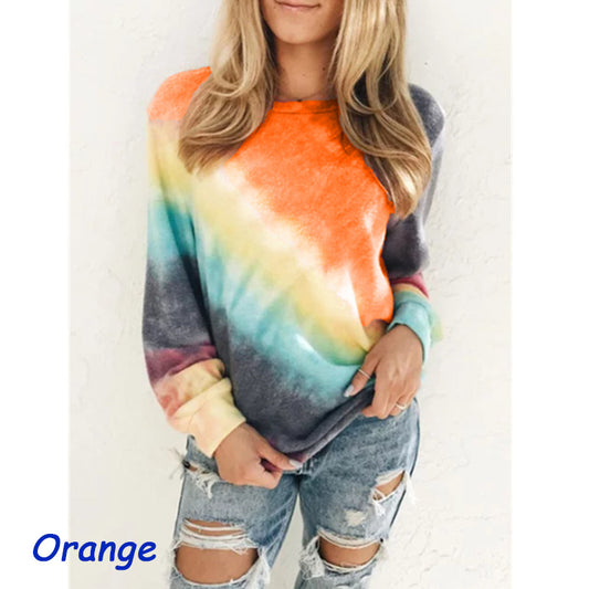 Fashion Tie Dye Rainbow Casual Long Sleeve T-shirt for Women from Eternal Gleams