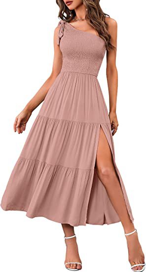 Chic Summer Splendor: Women's One-Shoulder Pleated Dress from Eternal Gleams