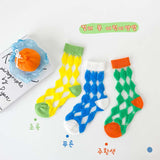 Children's Solid Color Plaid Card Silk Socks