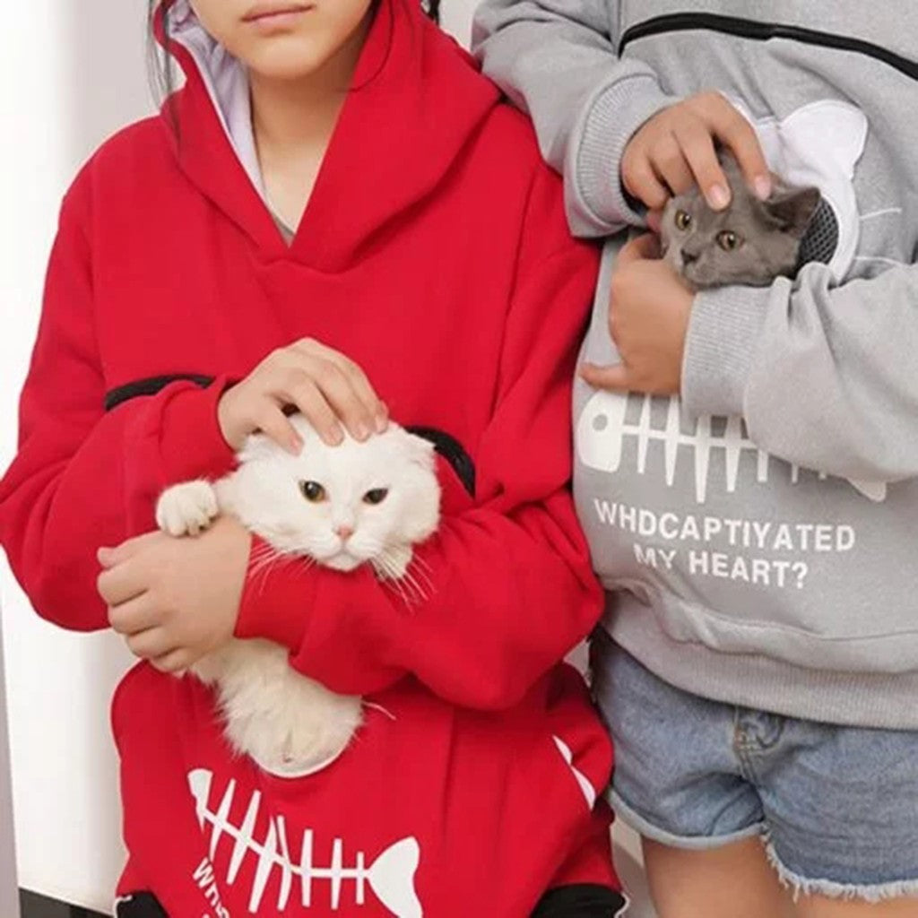 Damen-Kapuzenpullover mit Katzen-Haustier-Taschen-Design, langärmeliger Pullover, Katzen-Outfit