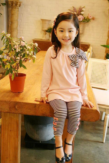 Chic Striped Bow Tie T-shirt and Leggings Set for Girls from Eternal Gleams