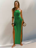 Strappy halterneck long dress with double side slits