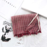 Autumn And Winter Striped Cotton And Linen Pleated Scarf Shawl