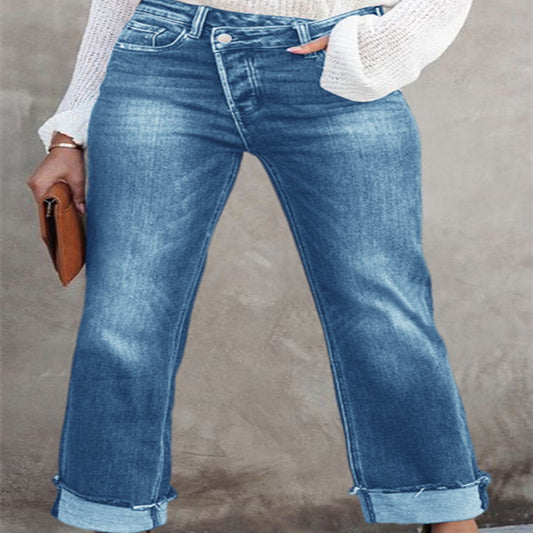 Women's Fashion Temperament High Waist Straight Pocket Trousers