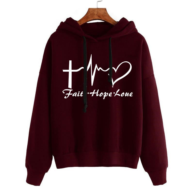 Heart Print Hoodie Sweatshirt Pullover Tops Women Long Sleeve Sports Clothes from Eternal Gleams