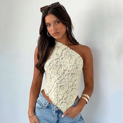 Sloped Neck Lace Backless Top: Streetwear Chic