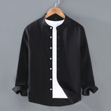 Men's Thin Stand-Up Collar Long Sleeve Shirt - Pure Cotton, Multiple Colors | Available at Eternal Gleams