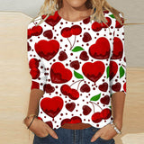 Valentine's Day Female With Hearts Printing Crew Neck T-shirt Top from Eternal Gleams