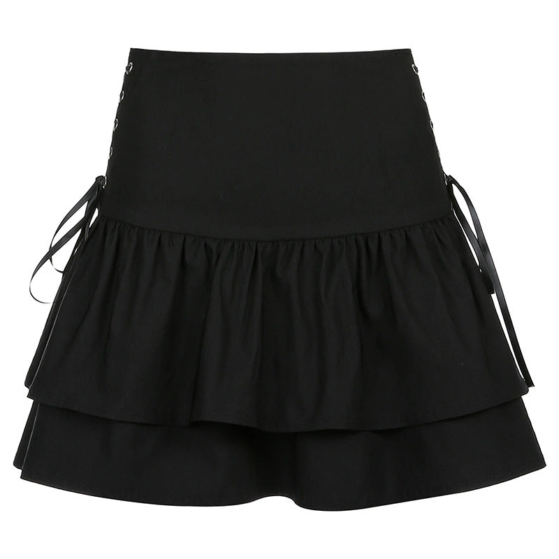 High Waist Bandage Mini Skirt - Dark Gothic Punk Style in Black