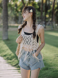 Bohemian Fringe Halter Top Hollowed-out Knit Vest