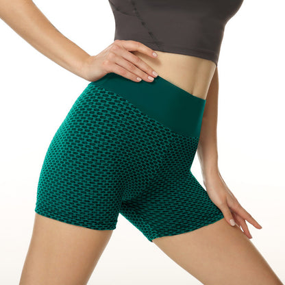 Yoga-Hose im Waben-Design, einfarbig, hüfthebende Fitness-Sport-Shorts für Damen