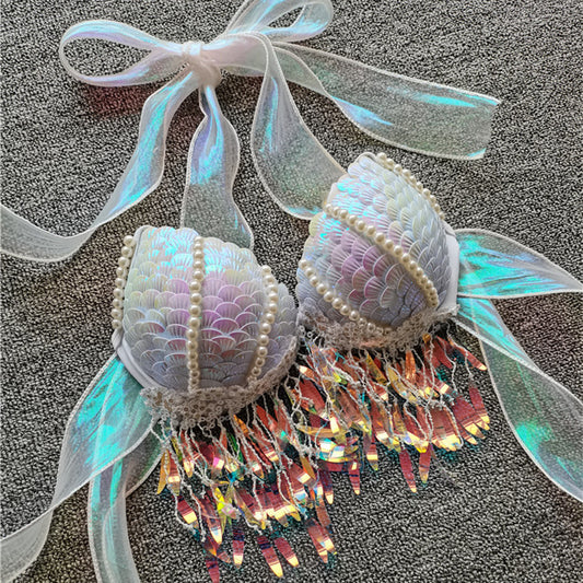 Mermaid Sequins Shell Bikini Top Bra