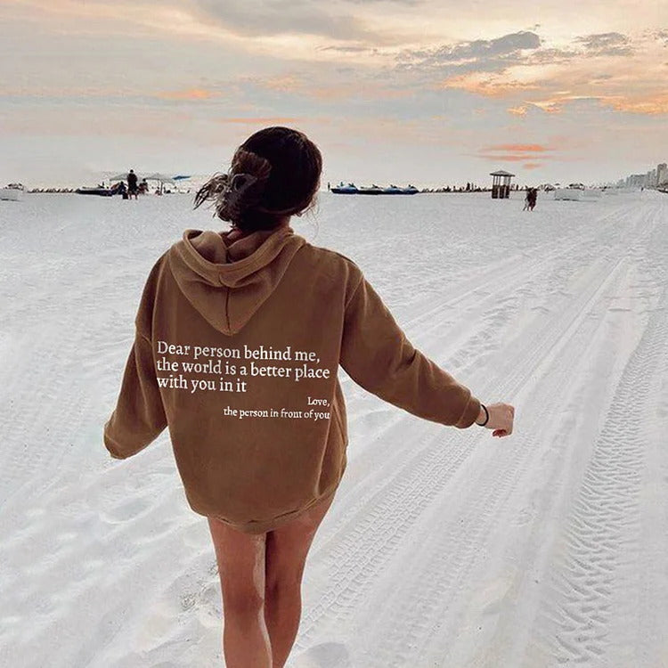 Kindness in Comfort: Plush Letter Printed Hoodie from Eternal Gleams