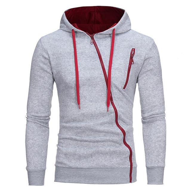 Diagonal Zipper Design Sweater Solid Color Hooded Sweater Men Clothes from Eternal Gleams