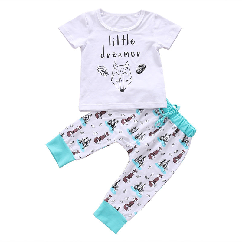 Kuscheliges Baumwoll-T-Shirt-Tops+Hosen-Set für Neugeborene – einfache Outfits für die Kleinen
