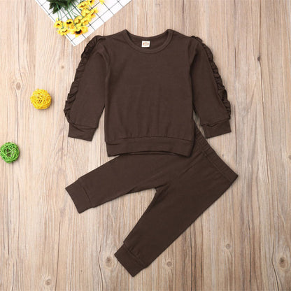 Cozy Autumn Ensemble: Newborn Ruffles Jumper & Long Sleeve Sweatshirt Set