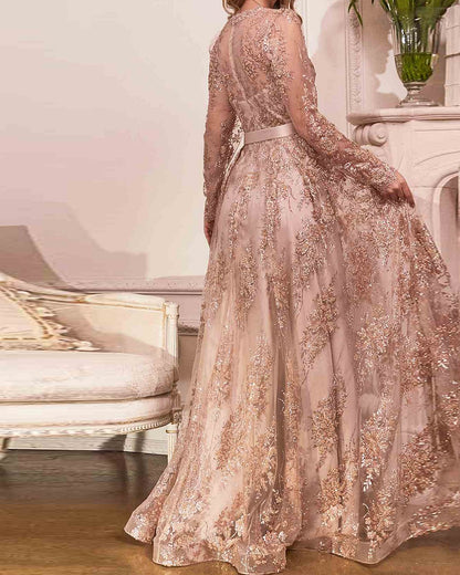 Golden Elegance: Tie-Up Host Banquet Evening Dress