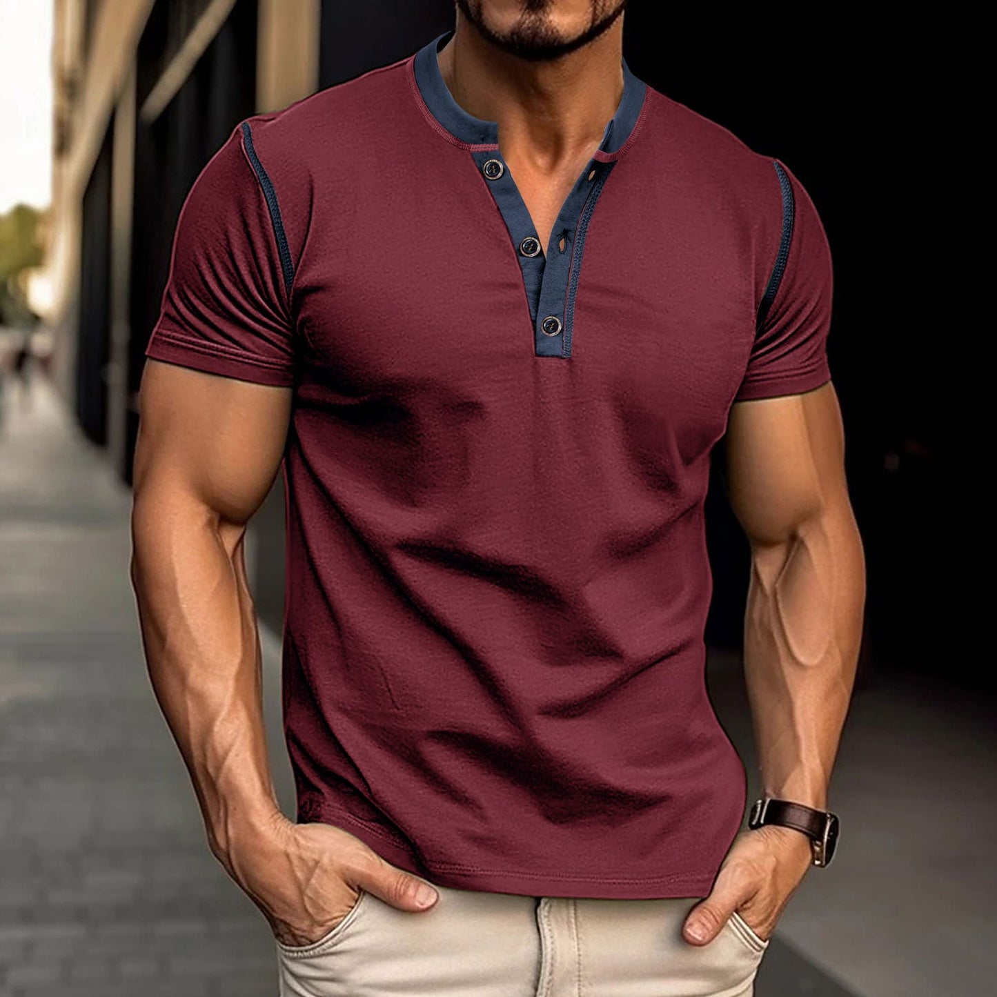 Men's fashion short-sleeved polo shirt, summer button V-neck T-shirt in high-quality polyester and cotton blend, available in multiple colors and sizes. from Eternal Gleams