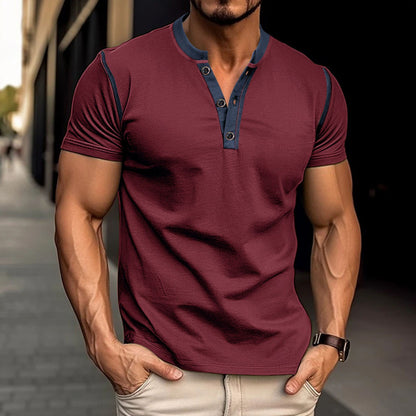 Men's fashion short-sleeved polo shirt, summer button V-neck T-shirt in high-quality polyester and cotton blend, available in multiple colors and sizes. from Eternal Gleams