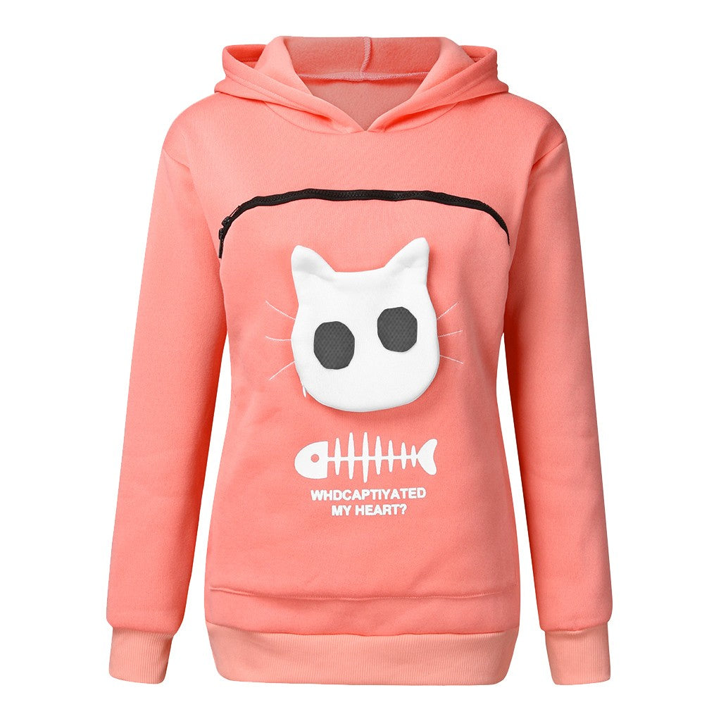 Women Hoodie Sweatshirt With Cat Pet Pocket Design Long Sleeve Sweater Cat Outfit from Eternal Gleams