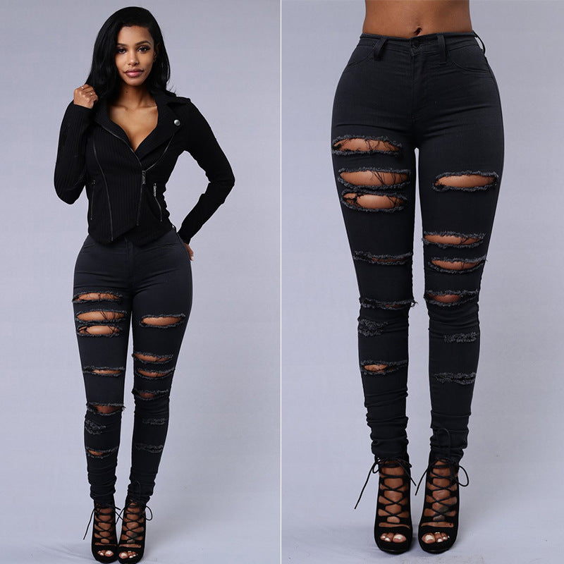 Ripped Jeans Women Skinny Trousers Casual High Waist Pencil Pants from Eternal Gleams