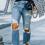 Autumn Ripped Jeans For Women European And American Personalized Knee-exposed Tight High Waist Trousers For Women