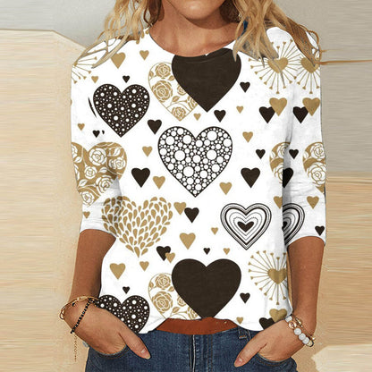 Valentine's Day Female With Hearts Printing Crew Neck T-shirt Top from Eternal Gleams