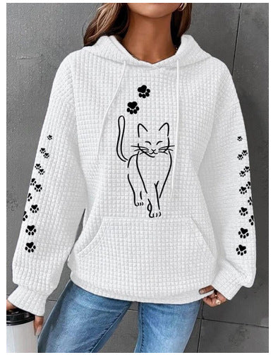 Women's Clothing New Waffle Hooded Long Sleeve Letter Print Sweatshirt from Eternal Gleams