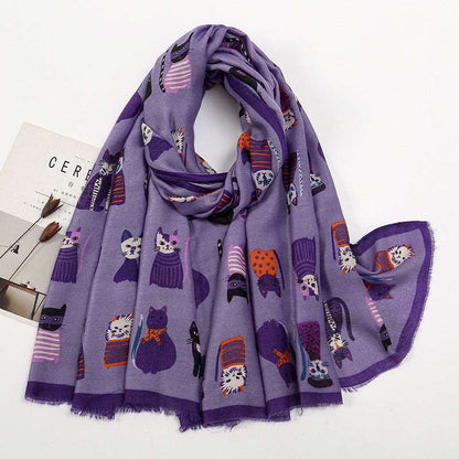Autumn And Winter Polyester Long Scarf Female Cartoon Cat