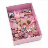 Handmade Children's Hairpin Set featuring 24 pink crown cat-themed pieces neatly arranged in a pink box from Eternal Gleams.