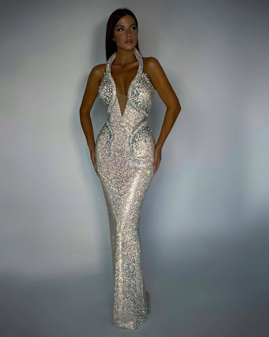 Radiant Glamour: Sexy Sequined Sheath Trailing Evening Dress from Eternal Gleams