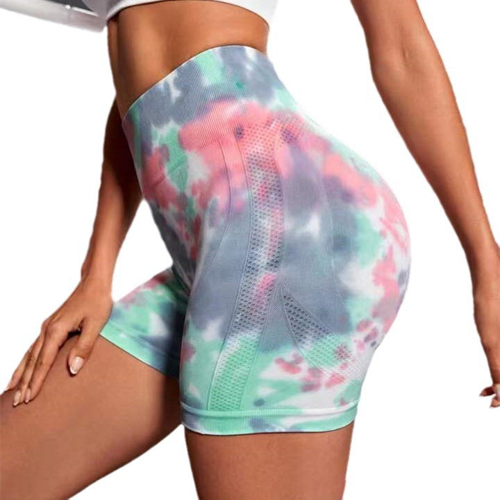 Seamless Peach Hip Raise Tie-dye Yoga Shorts from Eternal Gleams