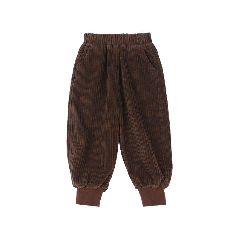 Children's Feet, Close-up Warm Corduroy And Velvet Pants Boys And Girls Leisure