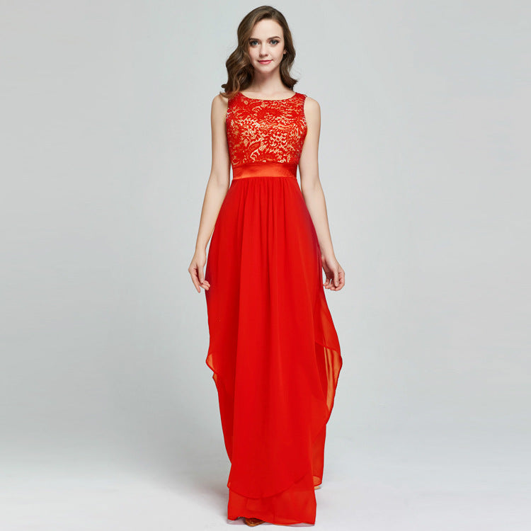 Ethereal Fusion: Lace Spliced Irregular Chiffon Dress from Eternal Gleams