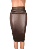 Newly Women High Waist Faux Leather Pencil Skirt Bodycon Skirt Solid Sexy OL Office Skirts from Eternal Gleams