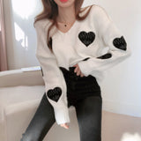 Women's V-neck Heart-shaped Embroidered Sweater Top from Eternal Gleams