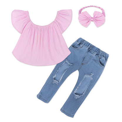 Chic Kids' Denim Suit with Tube Top