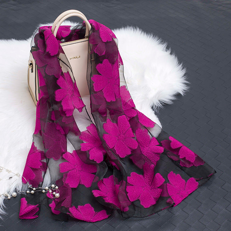 Floral Elegance: Hollow Silk Scarf from Eternal Gleams