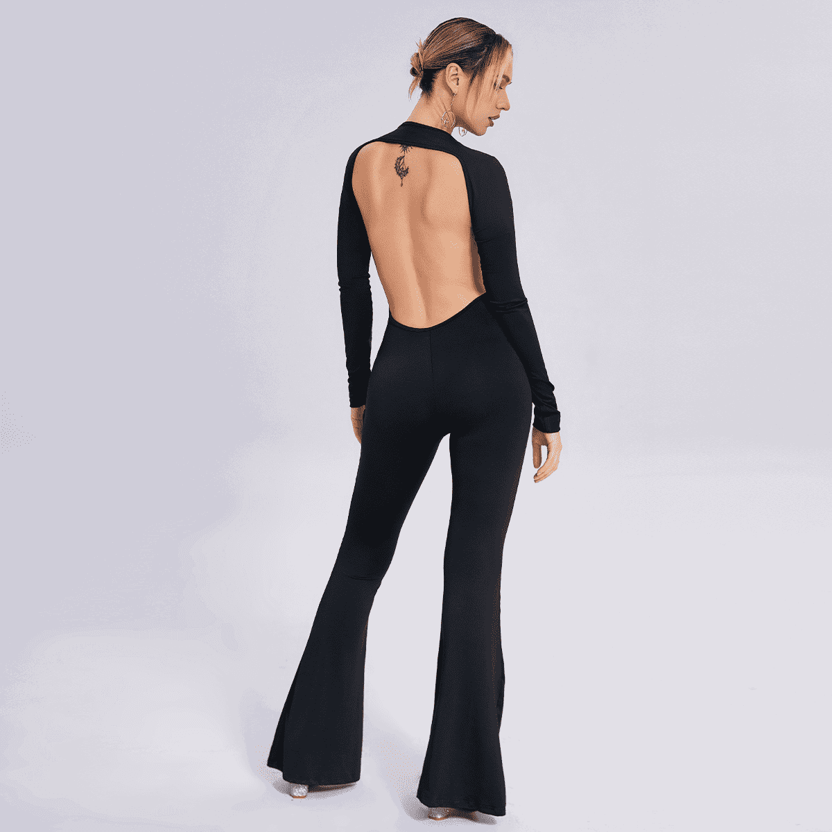 Sleek Chic: Long-Sleeved Open-Back Jumpsuit