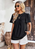 Summer Casual Solid Color Hollow Short Sleeve Round Neck Top from Eternal Gleams