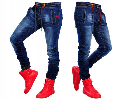 Men's jeans new elastic elastic waist casual blue trousers