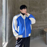 Men's Leather Contrast Color Lambswool Special Interest Design Jacket