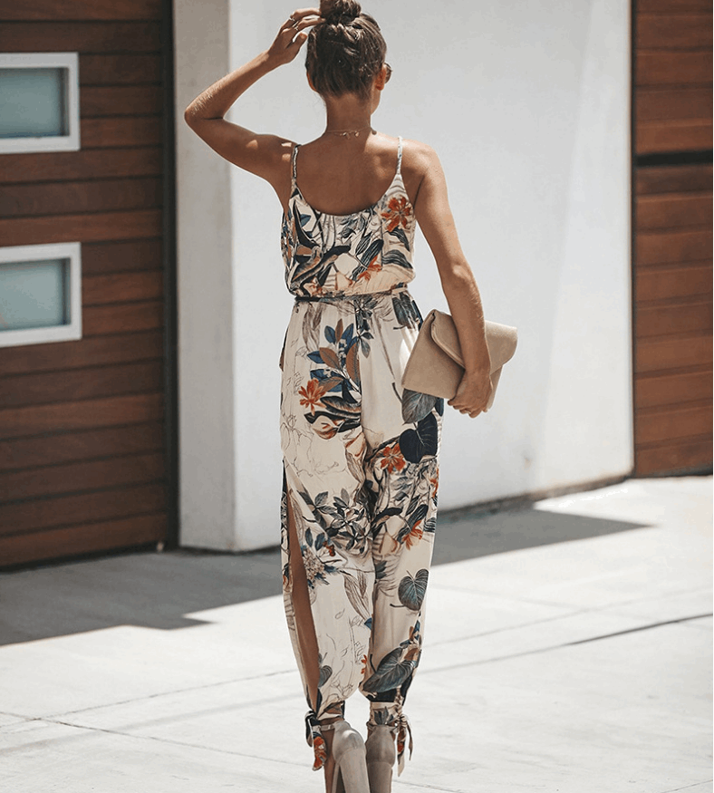 Flaunt Your Style: Printed Sexy Backless Jumpsuit