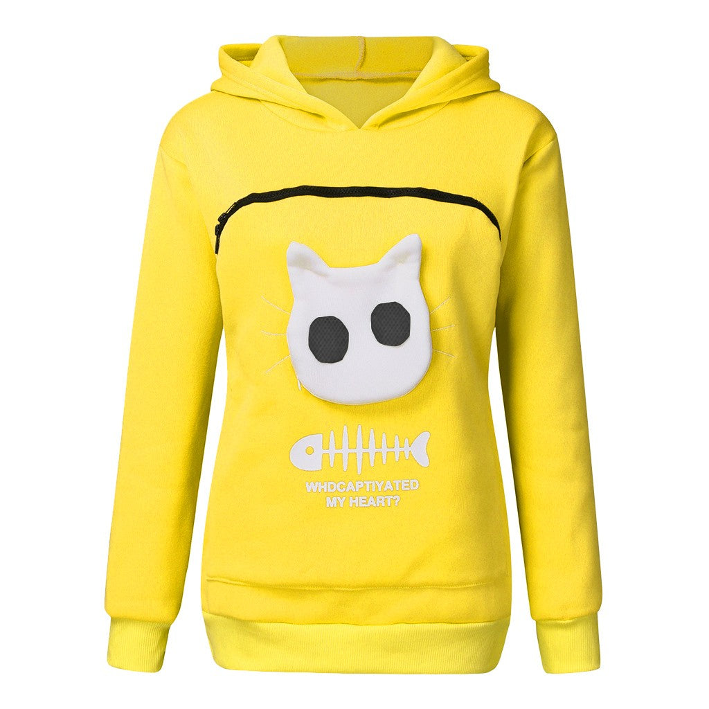 Women Hoodie Sweatshirt With Cat Pet Pocket Design Long Sleeve Sweater Cat Outfit from Eternal Gleams