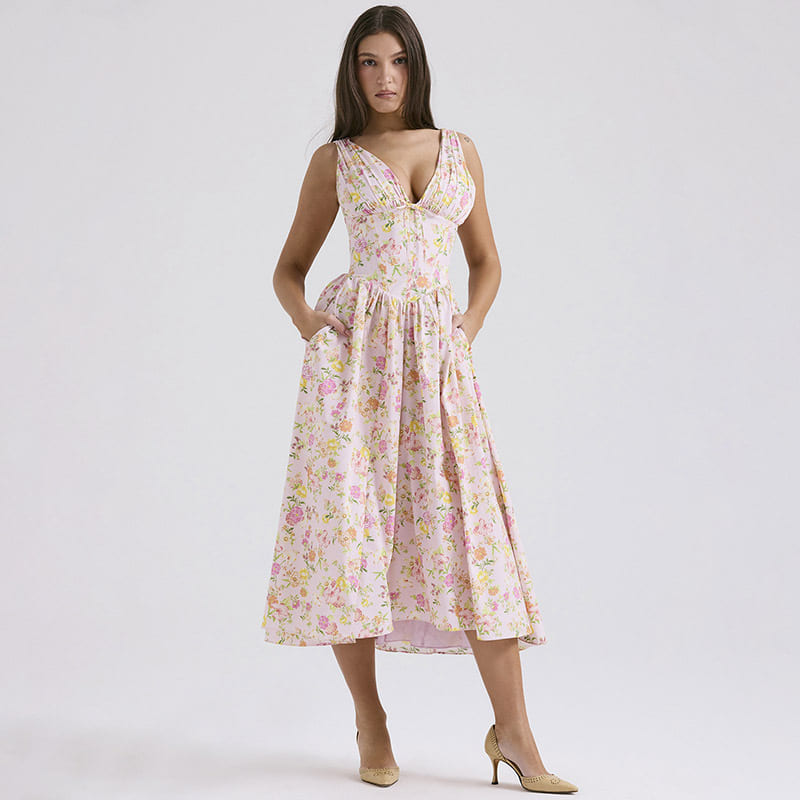 Floral Pleated A-Line Dress with Pockets from Eternal Gleams