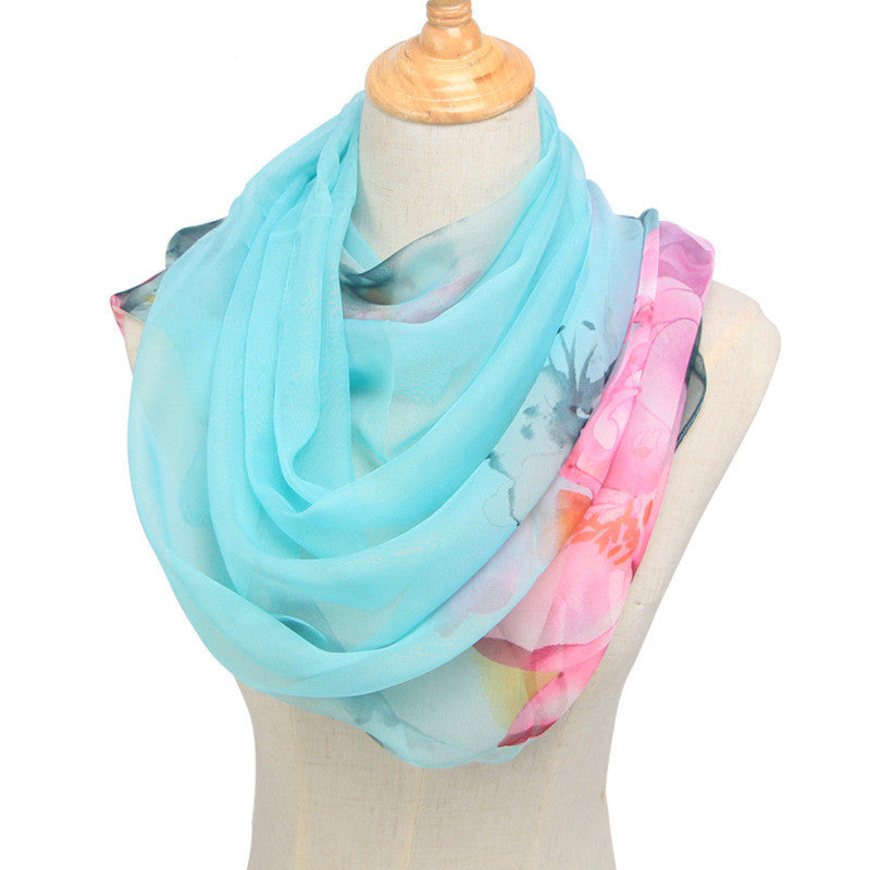 Blossom Breeze: Retro Ethnic Georgette Scarf Shawl from Eternal Gleams