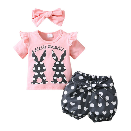 Rabbit Prints & Polka Dots: Girls' 3-Piece Spring Set from Eternal Gleams