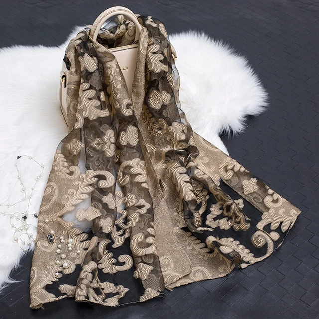 Floral Elegance: Hollow Silk Scarf from Eternal Gleams