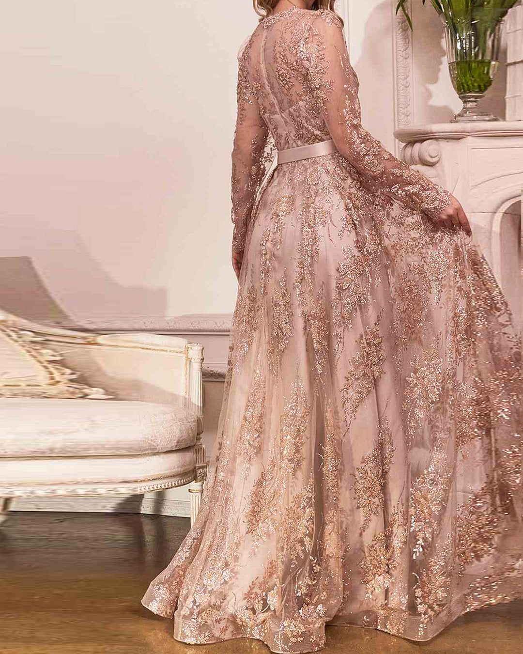 Golden Elegance: Tie-Up Host Banquet Evening Dress from Eternal Gleams