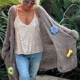 Hand Crocheting Flowers Long Cardigan Jacket Idle Style Casual Loose Women's Sweater from Eternal Gleams